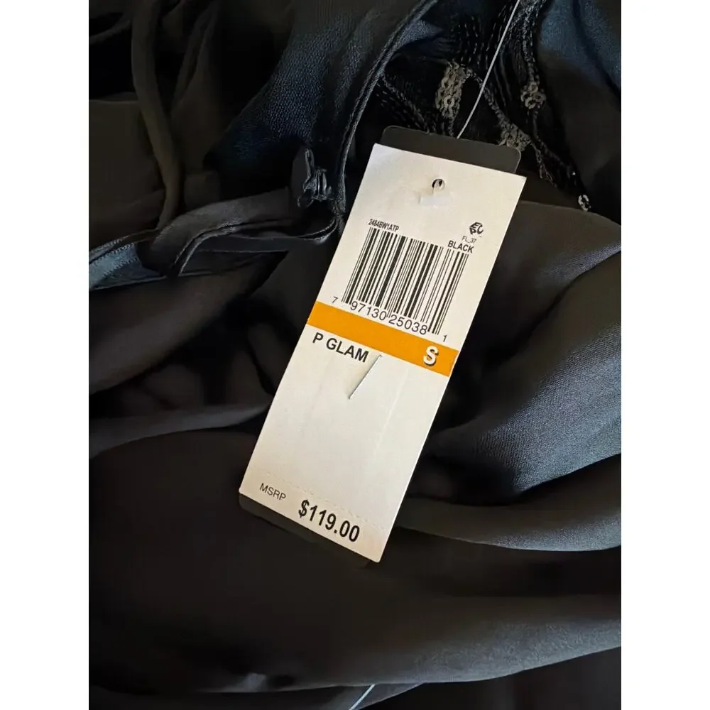 New Seni & Cade Juniors' Satin Cowlneck Cutout Gown S black - Picture 6 of 6